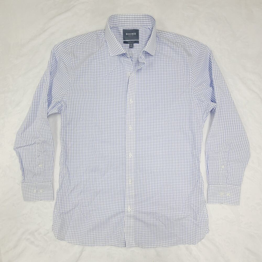 Bonobos Tailored Fit Dress Shirt 16.5 33 Blue Check Button Down Mens